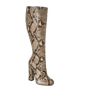 Gucci Snake-Print Over-the-Knee Boot horsebit hardware Brown Taupe size 37.5/ 7